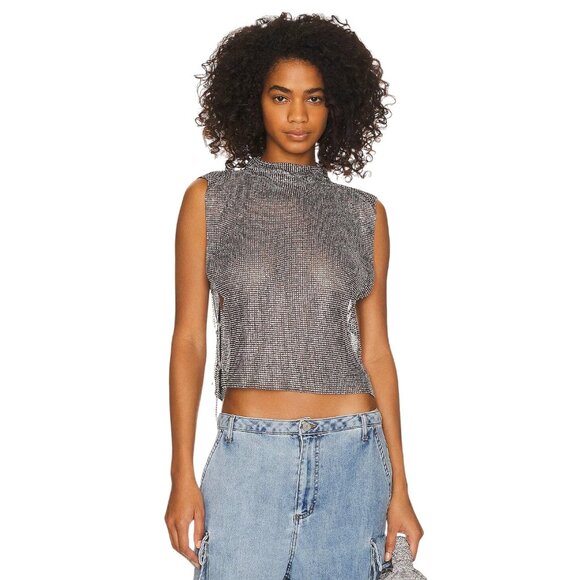 8 Other Reasons Womens Rhinestone Mesh Cowl Neck Top in Black One Size New Women - Picture 5 of 13